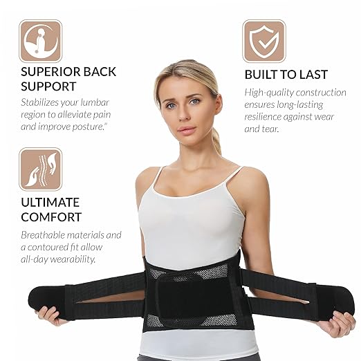 NeoTech Care Adjustable Double Pull Lumbar Brace/Lower Back Belt (Black, Size M)