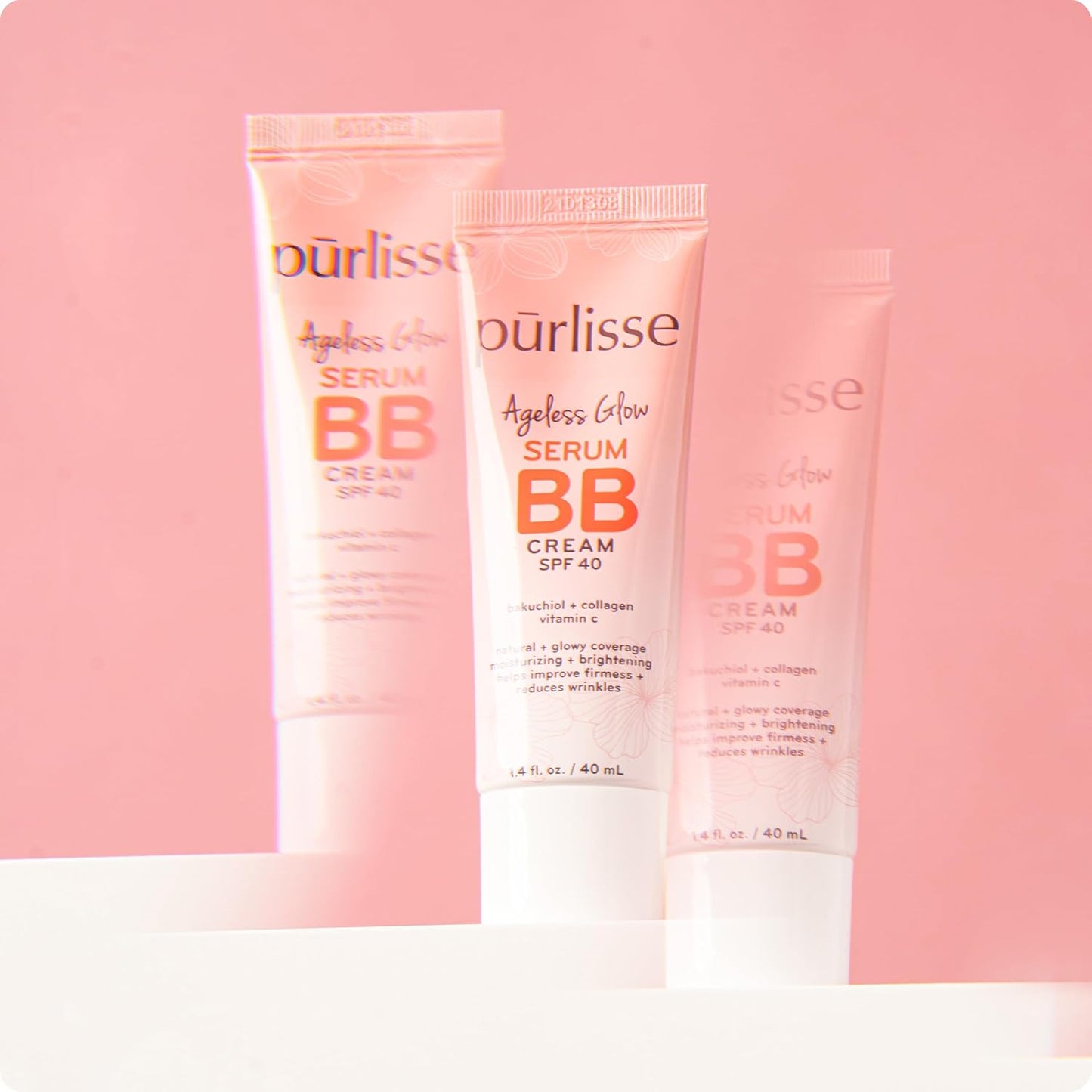 pūrlisse Ageless Glow Serum BB Cream SPF 40 - Glow BB Cream with SPF Enriched with Bakuchiol & Vitamin C to Help Improve Firmness & Reduce Wrinkles for Dewy Skin - Tan Deep (1.4 oz)