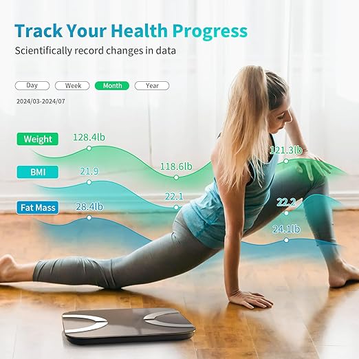 Smart Scale for Body Weight, Digital Bathroom Scale LED Display, BMI, Body Fat, Muscle Mass 18 Body Composition Monitor Health Analyzer Sync Fitness Apps (Gray)