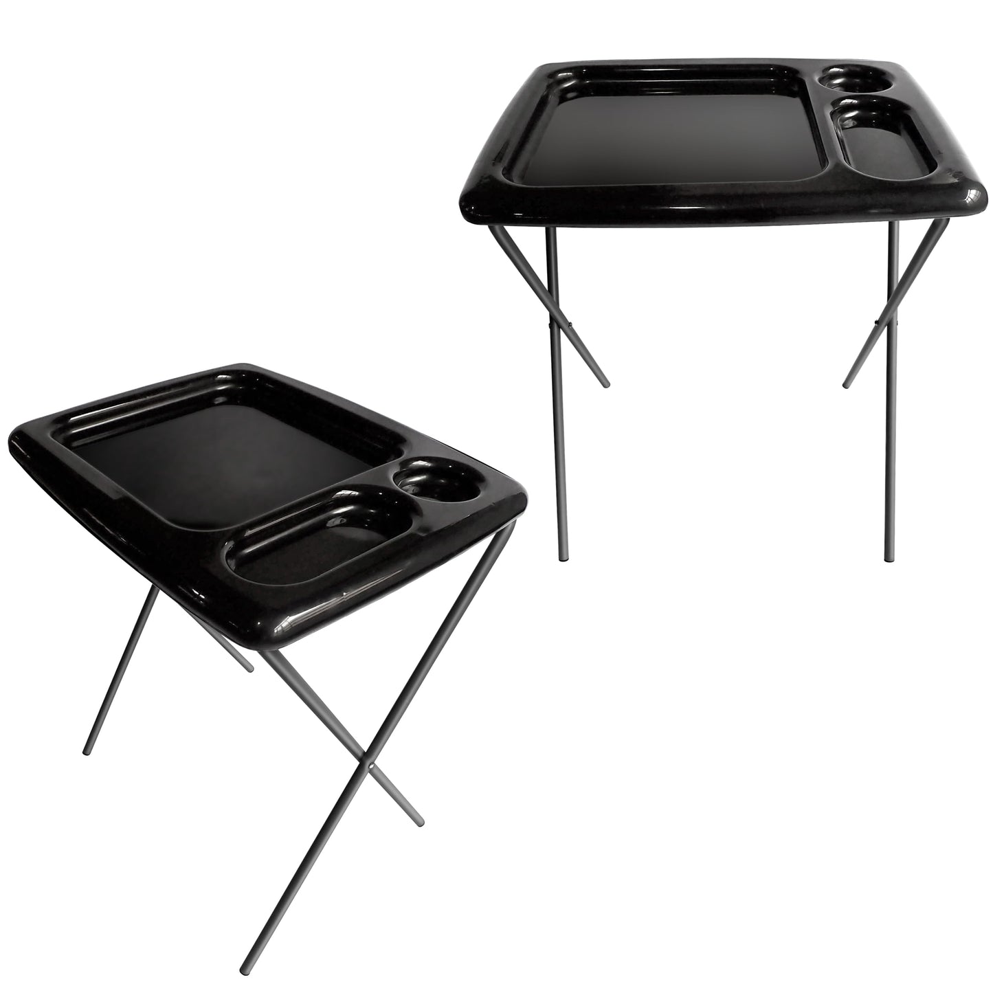 Brink House Folding TV Tray Table (Set of 2), Black, 17 x 22 x 26 inches, Portable Indoor-Outdoor Glamping Trays with Space for TV Dinners, Laptop, Utensils, and Drinks