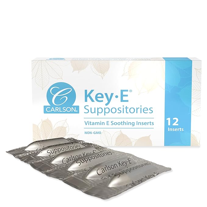 Carlson - Key-E Suppositories, 30 IU Vitamin E Suppository, Lubricates Dry Areas, Treatment for Women and Men, Vaginal & Rectal, 12 Count