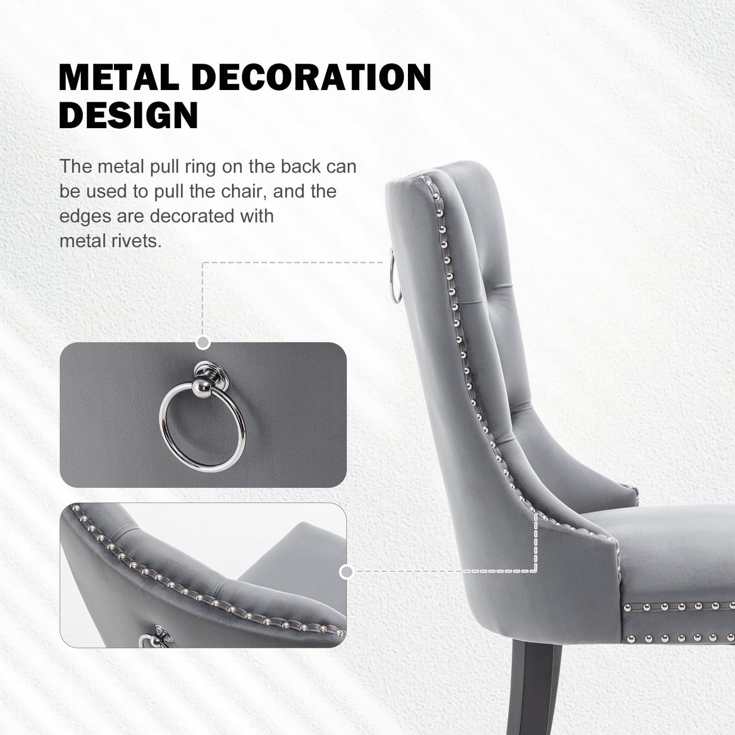 Hixkol Velvet Dining Chairs Set of 6,Upholstered Dining Chairs with Ring Pull Trim and Button Back,Modern Seating for Kitchen, Bedroom & Living Room(Grey)
