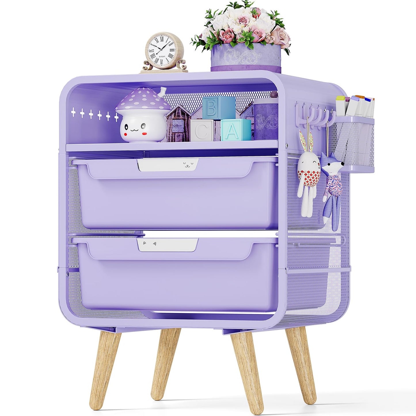 SYKIARIOL Kids Nightstand,Kids Bedside Table,Night Side Table,Kids Night Stand,End Tables Bedroom,Purple Cute Nightstand with Storage Drawer for Girls