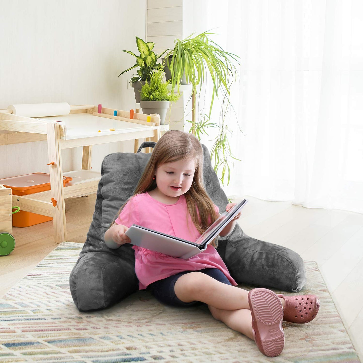 Nestl Reading Pillow with Shredded Memory Foam, Designed for Sitting Up in Bed and Couch, Back and Arms Adjustable Support for Adult & Teens Backrest Pillows for Reading, with Washable Cover Dark Grey