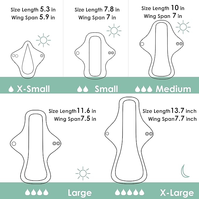 wegreeco 6 Pcs Reusable Menstrual Pads, Ultra Absorbent Cloth Pads for Heavy Flow, Sanitary for Teens, Women, Nonslip, Grey Inner, Grey Outer, Small