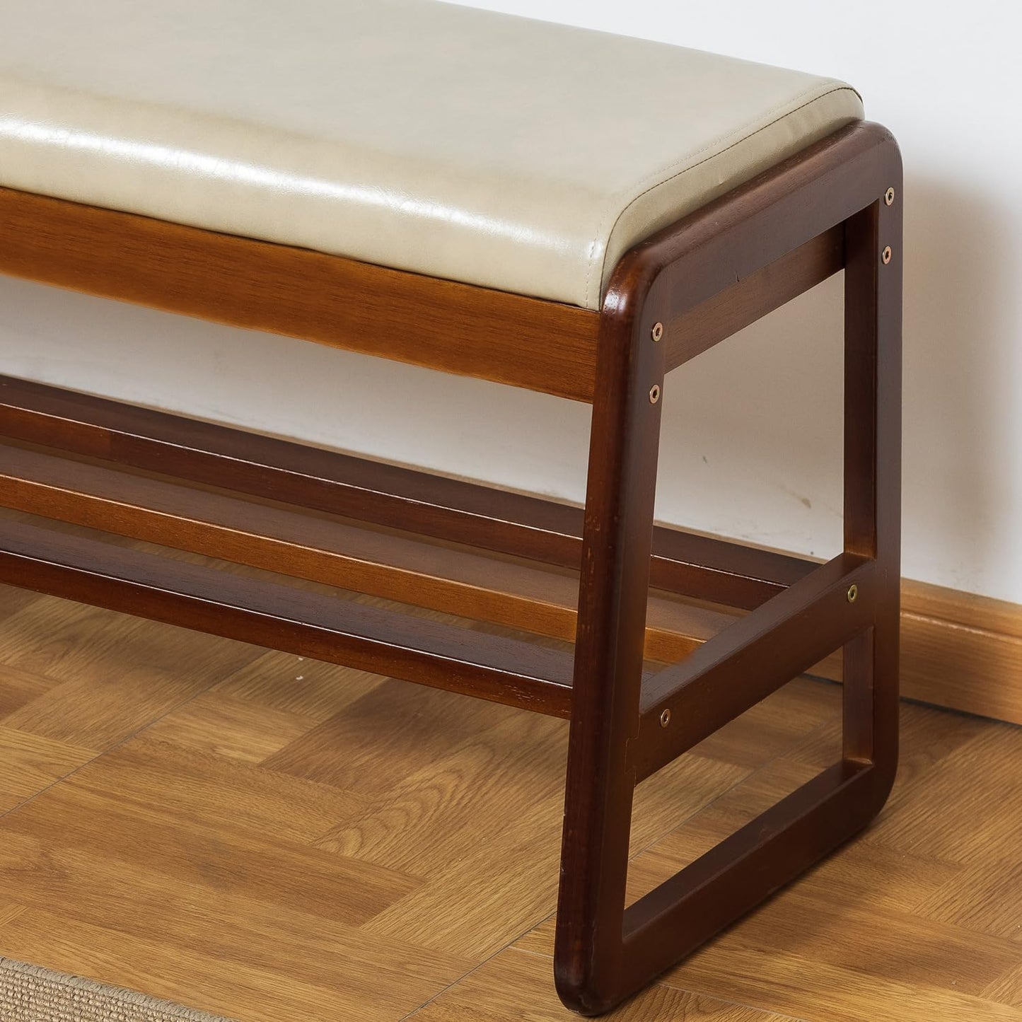 SOBIBO Solid Wood Shoe Bench, 2-Tier Entryway Bench with Cushion and Flip-Open Storage Box, Mid-Century Modern Shoe Bench Rack for Hallway, Mudroom(Gray, 21.65'')