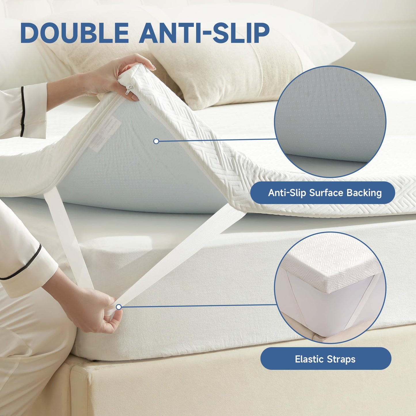 Eiayeebil 3 Inch Memory Foam Mattress Topper Queen, Memory Foam Pad with Removable & Washable Cover, Bed Topper for Back Pain, Non-Slip Ventilated Design, Queen Size