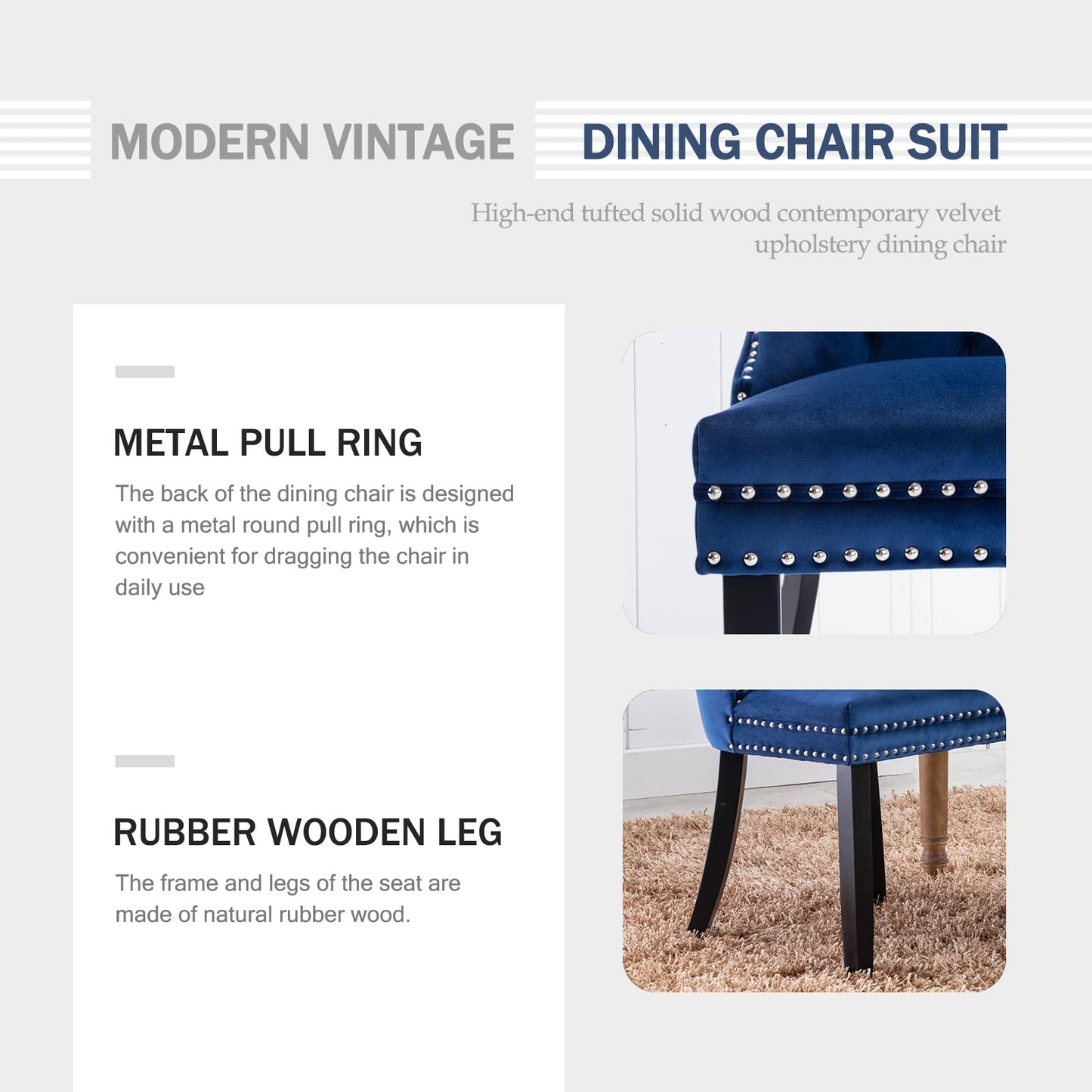 Hixkol Velvet Dining Chairs Set of 4,Upholstered Dining Chairs with Ring Pull Trim and Button Back,Modern Seating for Kitchen, Dining Room & Living Room(Blue)