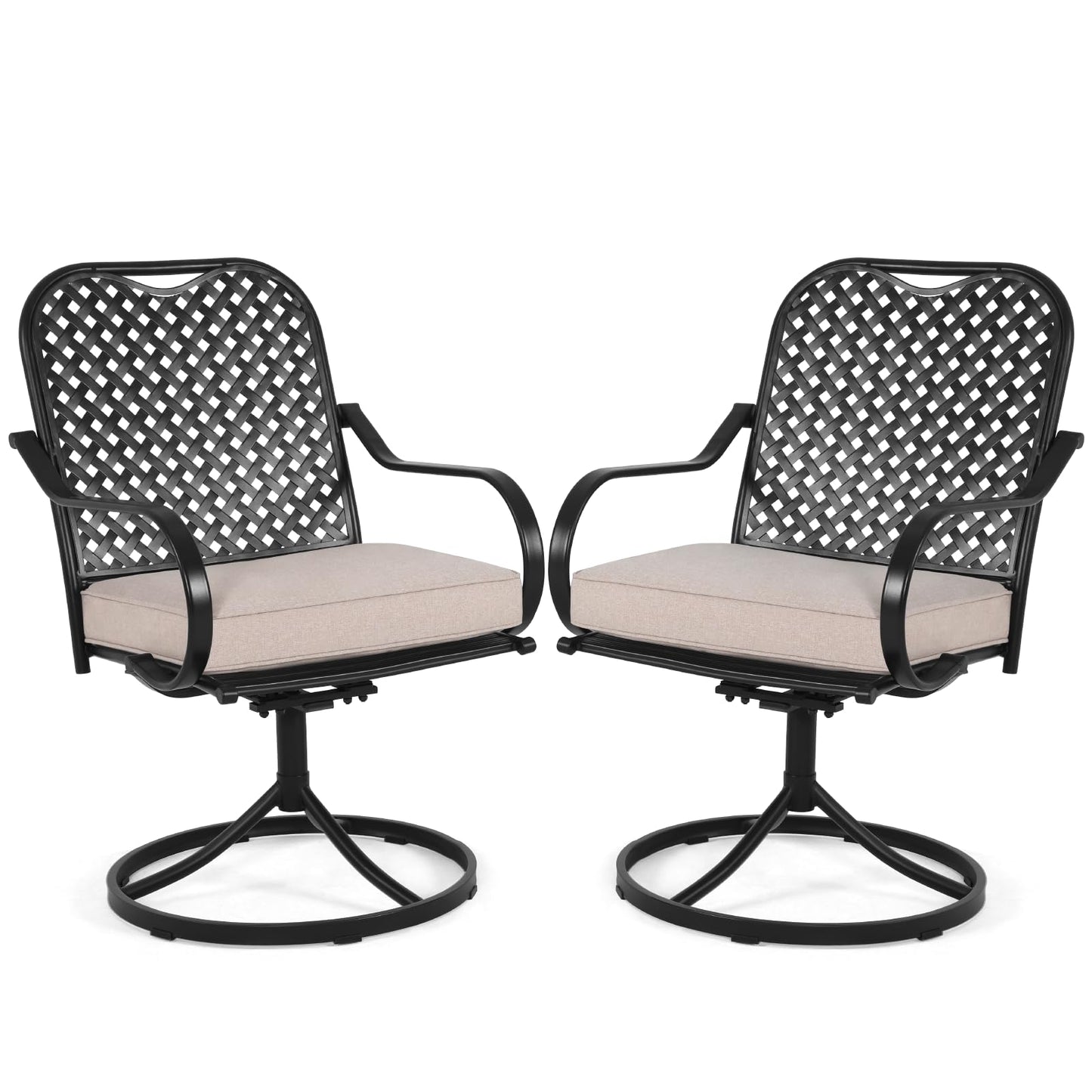 MELLCOM Patio Swivel Chair Set of 2, Heavy Duty Outdoor Dining Chairs with Thickened Cushions, Metal Patio Chairs Gentle Rocker for Outside, Garden & Porch, Backyard, Beige