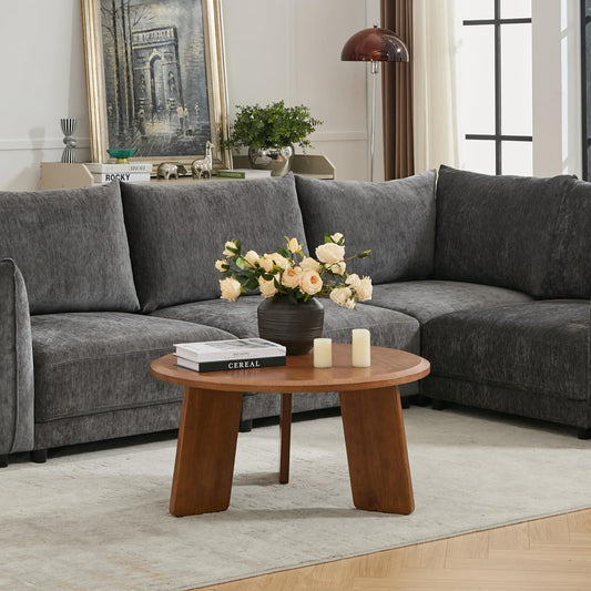 DAYALANE 32" Coffee Table for Living Room, Modern Small Round Coffee Table, Wooden Walnut Side Coffee Table with Legs, Accent Sofa Table Cute Circle End Table for Small Space, Reception, Office