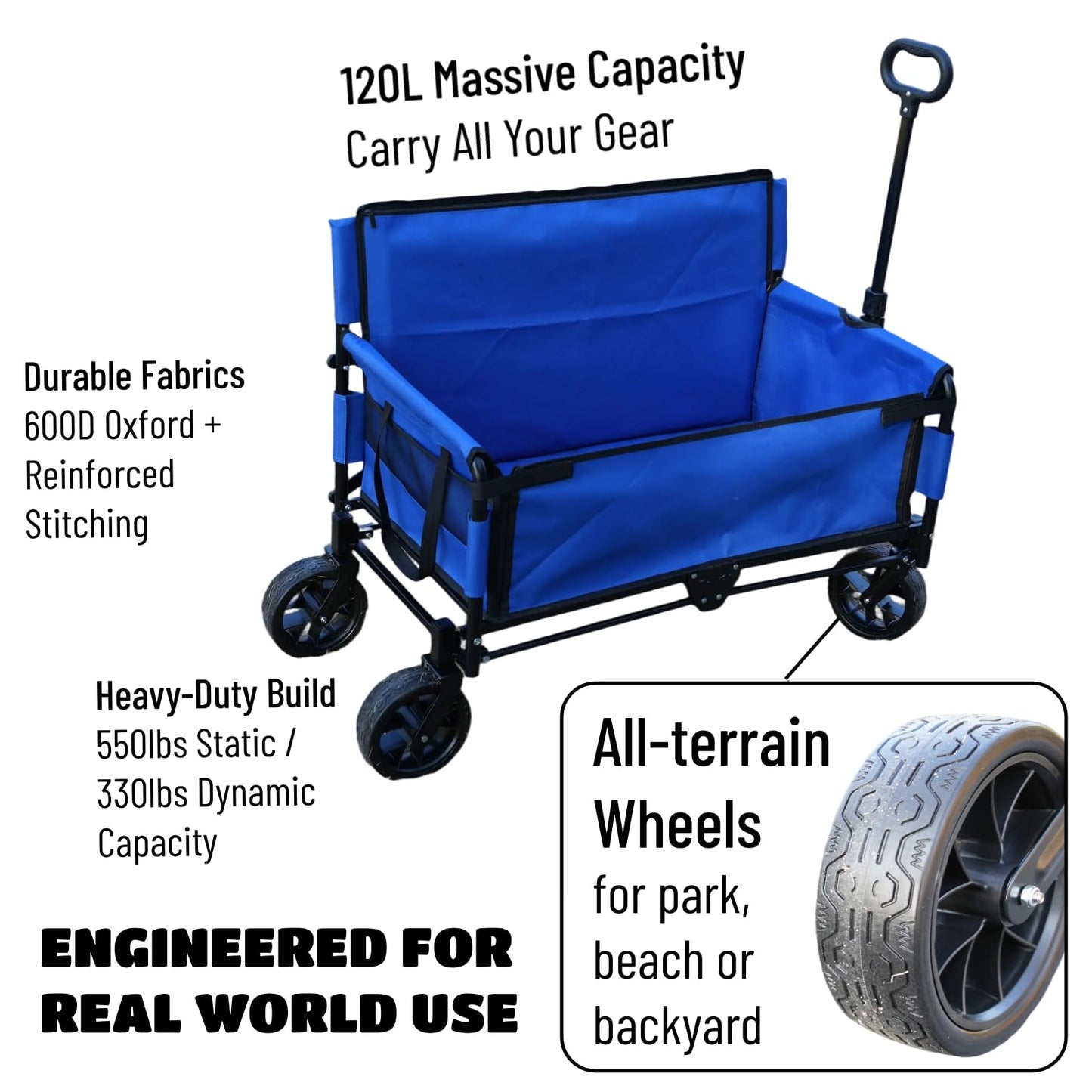 CRESTWALKER Wagon Love Seat with Tall Cushioned Backrest, Foldable Cart That Converts into a 2-Person Chair, 2-in-1 Wagon Bench Seat Combo for Adults (Blue)