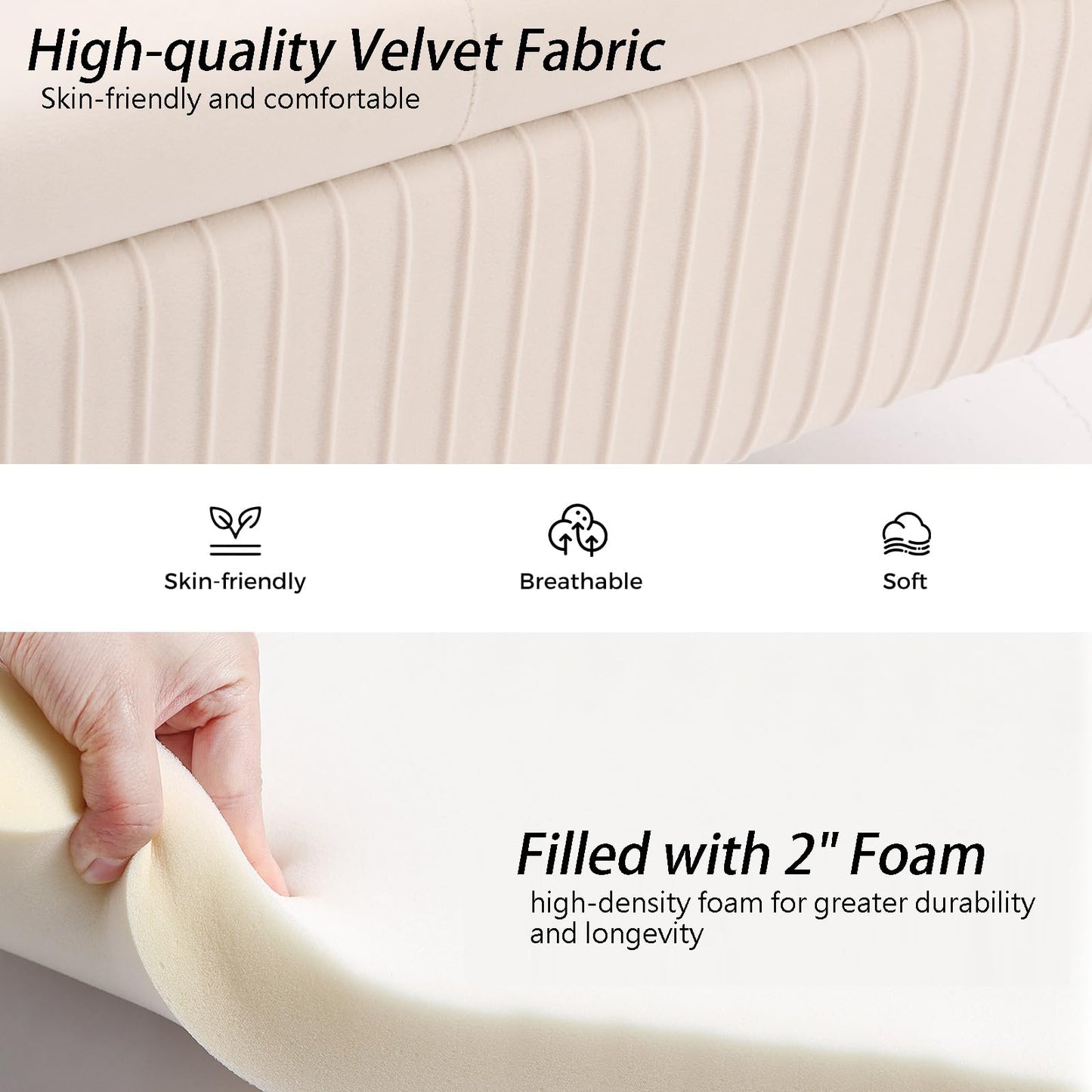 AIITTCC Velvet Storage Bench for Bedroom Upholstered End of Bed Bench Modern Ottoman with Gold Legs for Living Room/Window/Entryway (Ivory White, Oval-45.5" W)