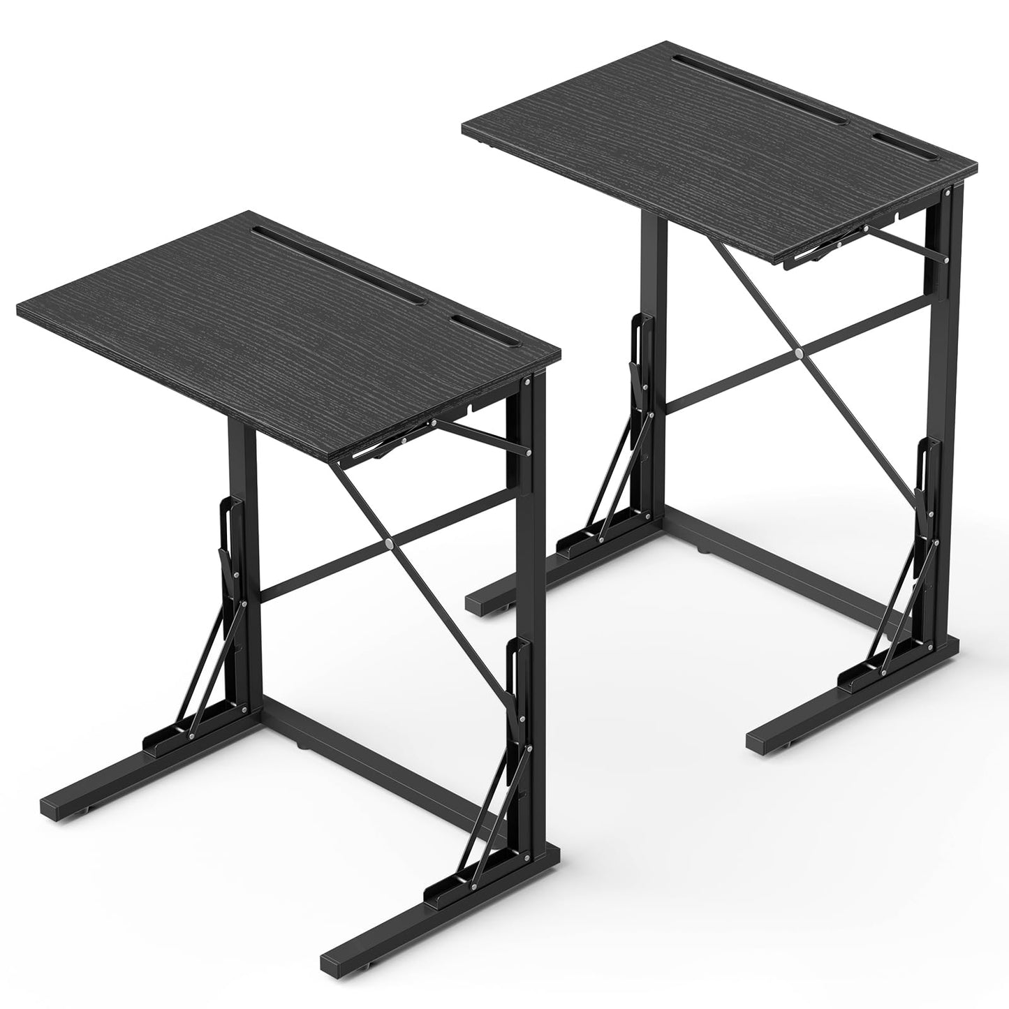 Evermagin 21''Wx28''H TV Tray Set of 2, Small Foldable C-Shaped End Table for Eating with Tablet and Phone Slots, Slide Under Couch Side Table for Recliner, Living Room, Bedroom, Black