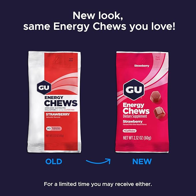 GU Energy Chews, Blueberry Pomegranate Energy Gummies with Electrolytes, Vegan, Gluten-Free, Kosher, and Dairy-Free On-The-Go Energy for Any Workout, 12 Bags (24 Servings Total)