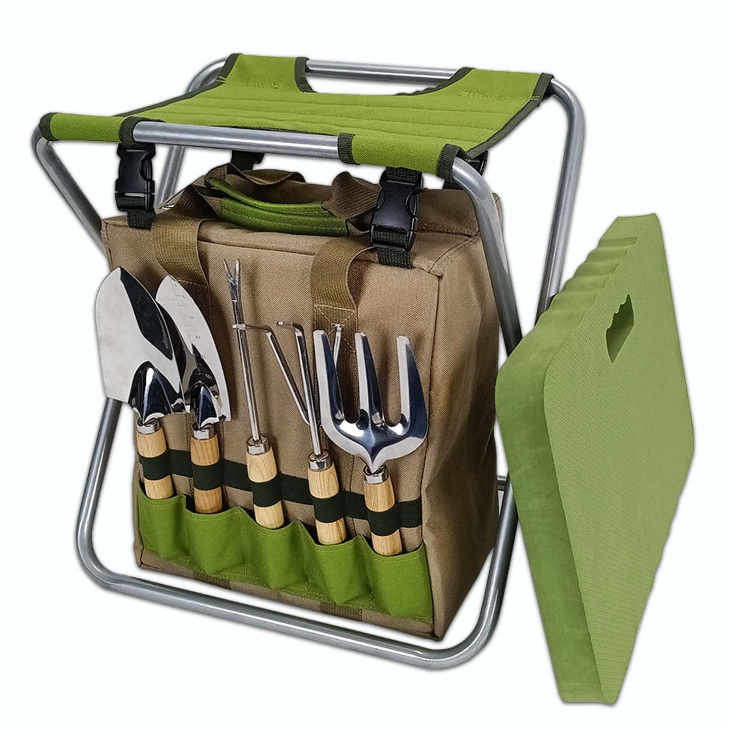 iPreference Garden Folding Gardener Stool with Gardening Tools Insulation Garden Bags Plus 5 Garden Tools and Gardening Kneeler Ideal Gift for Mother's Day/Father's Day (Green)