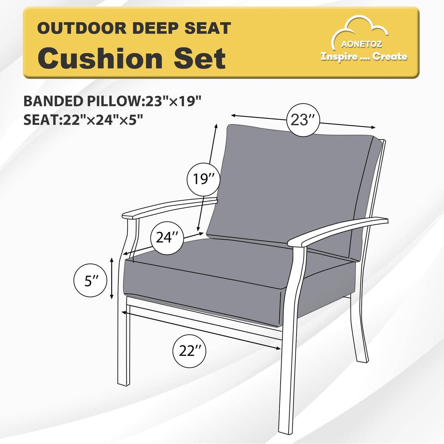 Outdoor Seat Cushion Set 24 x 22 Inch,Olefin Fabric Deep Seat Patio Cushions,Patio Furniture Cushions with Removable Cover,Rain-Proof and Fade Resistant Deep Seat Bottom & Back Cushion with Pillow
