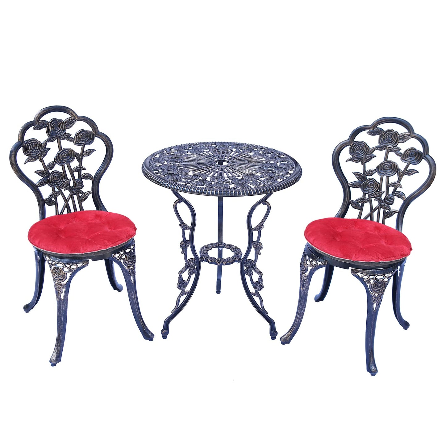 Mandolin Patio Table and Chairs,5 Piece Outdoor Dining Set,Rust-Resistant Cast Aluminum Bistro Set with Cushion.Rose Design (Copper)