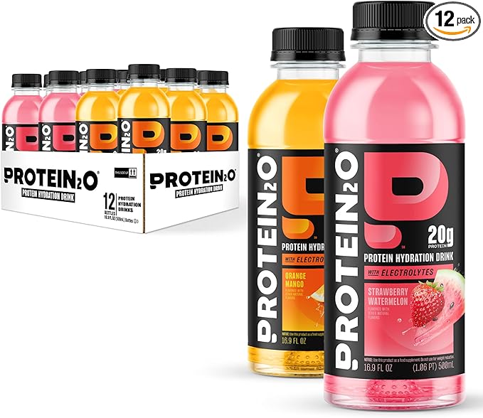 Protein2o Hydration Drink - 2-in-1 Liquid Clear Whey Protein Isolate and Electrolyte Drink - 20g Protein, Vitamins B5, B6 - Post-Workout Recovery - 16.9 Fl Oz - 12 Count Variety Pack