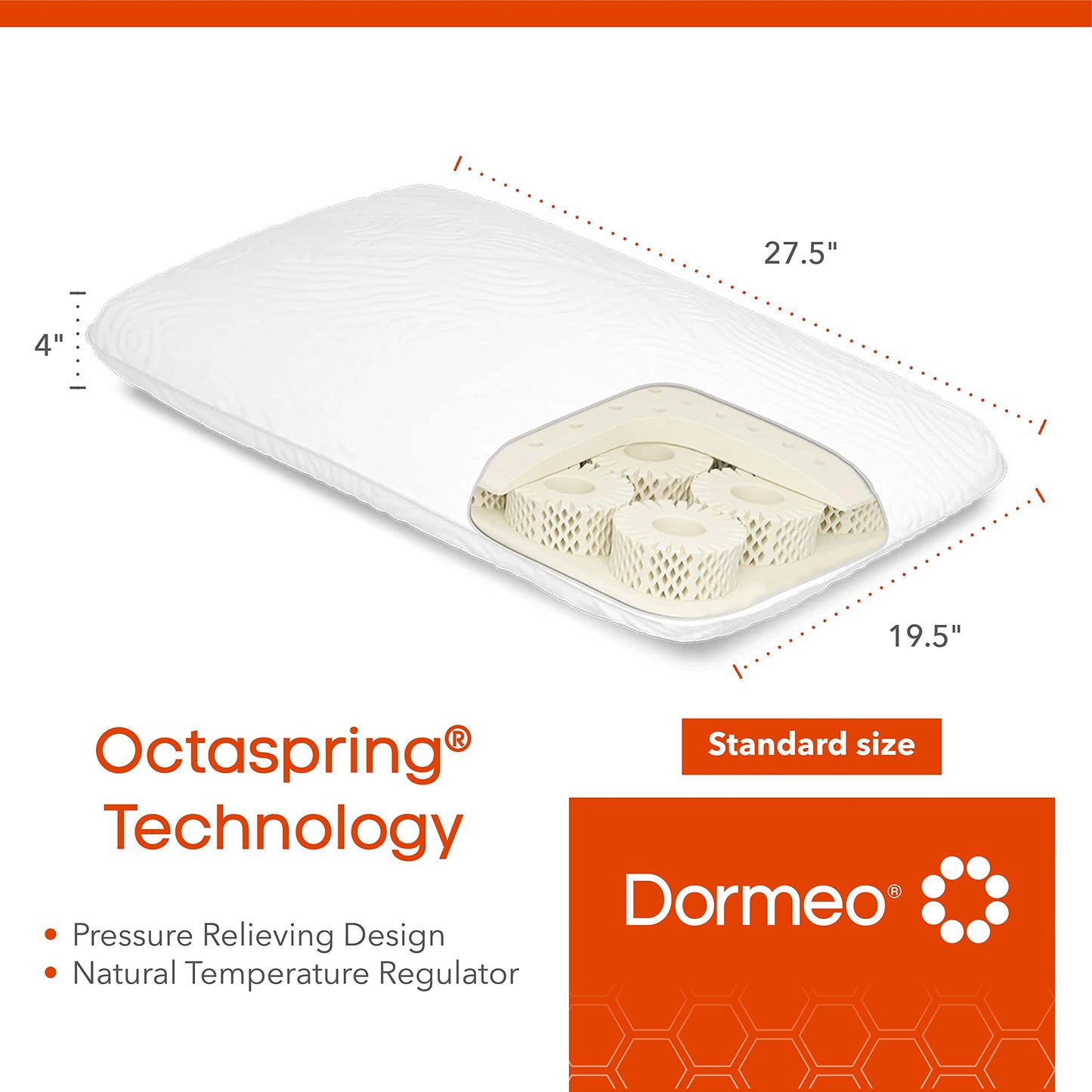 Dormeo True Evolution Bed Pillow - Low Profile Flat Cooling Pillow with Breathable Technology, for Stomach and Back Sleepers