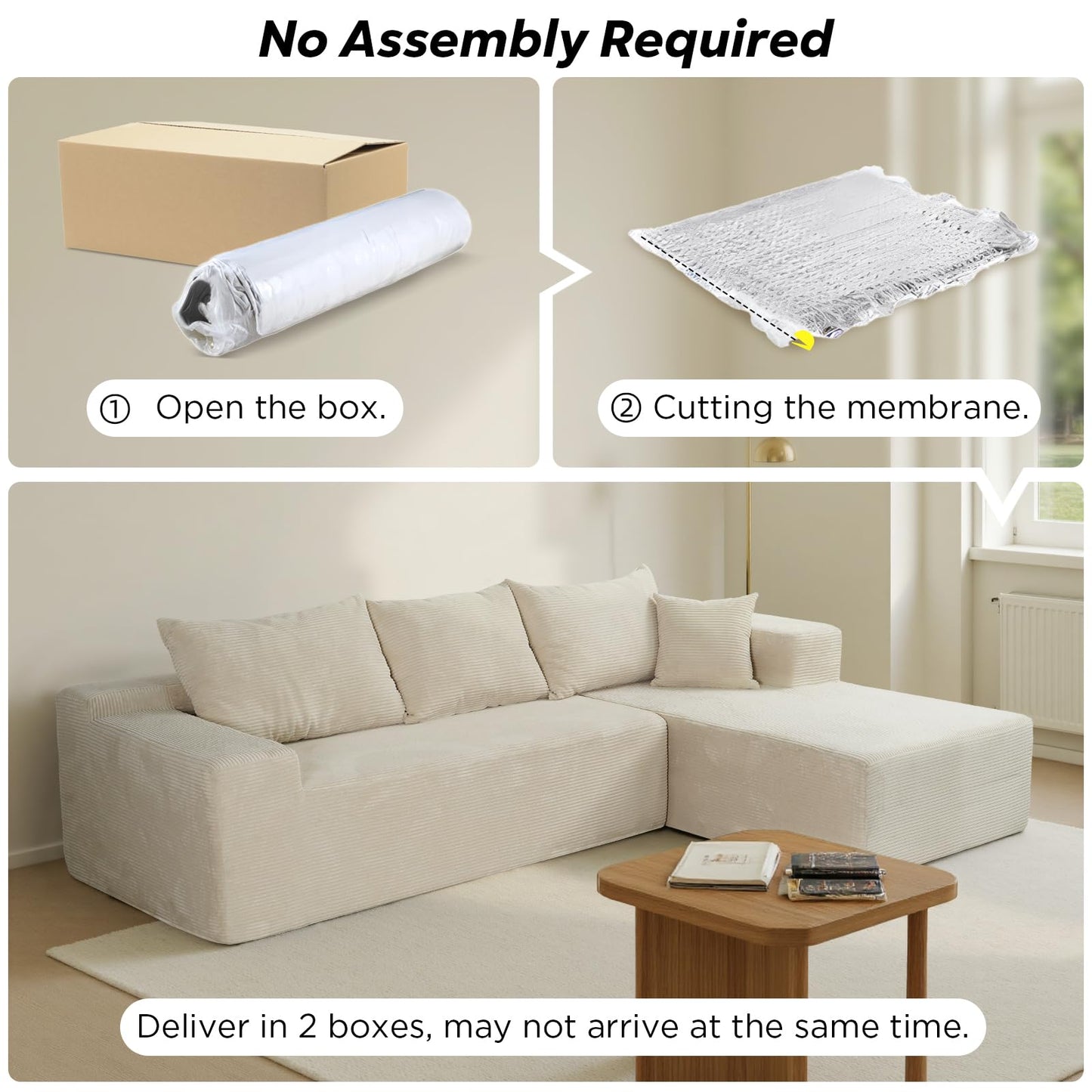 Cloud Sectional Couch with L-Shape Chaise,Modern Modular Sofa with Deep Seat, Upholstered Couches for Living Room Bedroom,No Assembly Required, Beige (Right Facing Chaise)