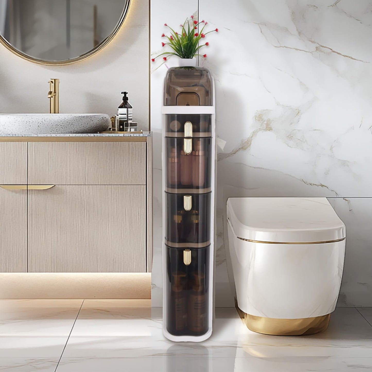 FZANVAN Bathroom Floor Cabinet, Narrow Bathroom Storage Cabinet, Mobile and No Installation Required, Perfect for Small Space Laundry Rooms, Toilet Areas and Living Room Gaps