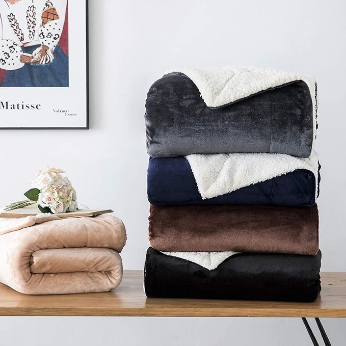 IR Imperial Rooms Burgundy Sherpa Fleece Throw Blanket Twin Size for Bed - Wholesale Bulk Pack of 12 Sherpa Blankets - Soft Fluffy Throw Blankets for Hotels, Guest Bedroom, 60x80 Inches