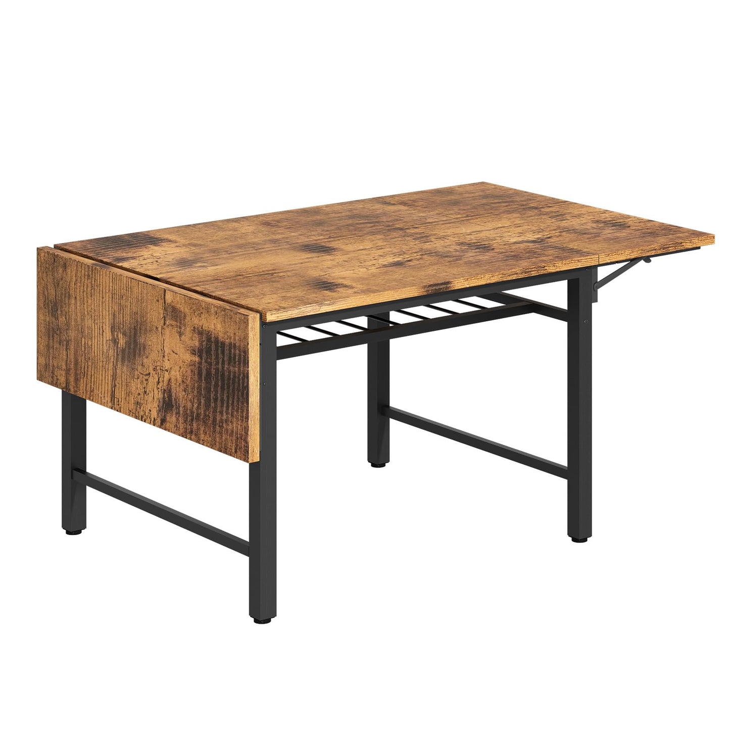 AWQM 4-Piece Faux Wood Drop Leaf Dining Table with Storage Rack, Space Saving Breakfast Nook Table Set with 2 Backrest Chairs and 1 Upholstered Bench, Kitchen Dining Table and Chairs Set for 2-4