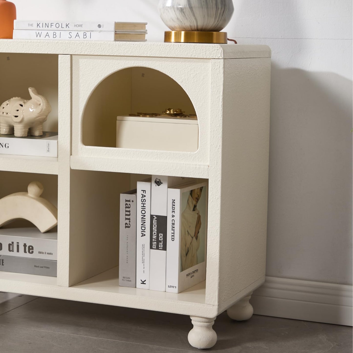 DUOMAY Hollow Display Cabinet with Glass Doors, 31.5" Wide Shallow Sideboard with Irregular Door & 1 Shelve Accent Wood Buffet Cabinet with Storage for Hallway Small Spaces, White