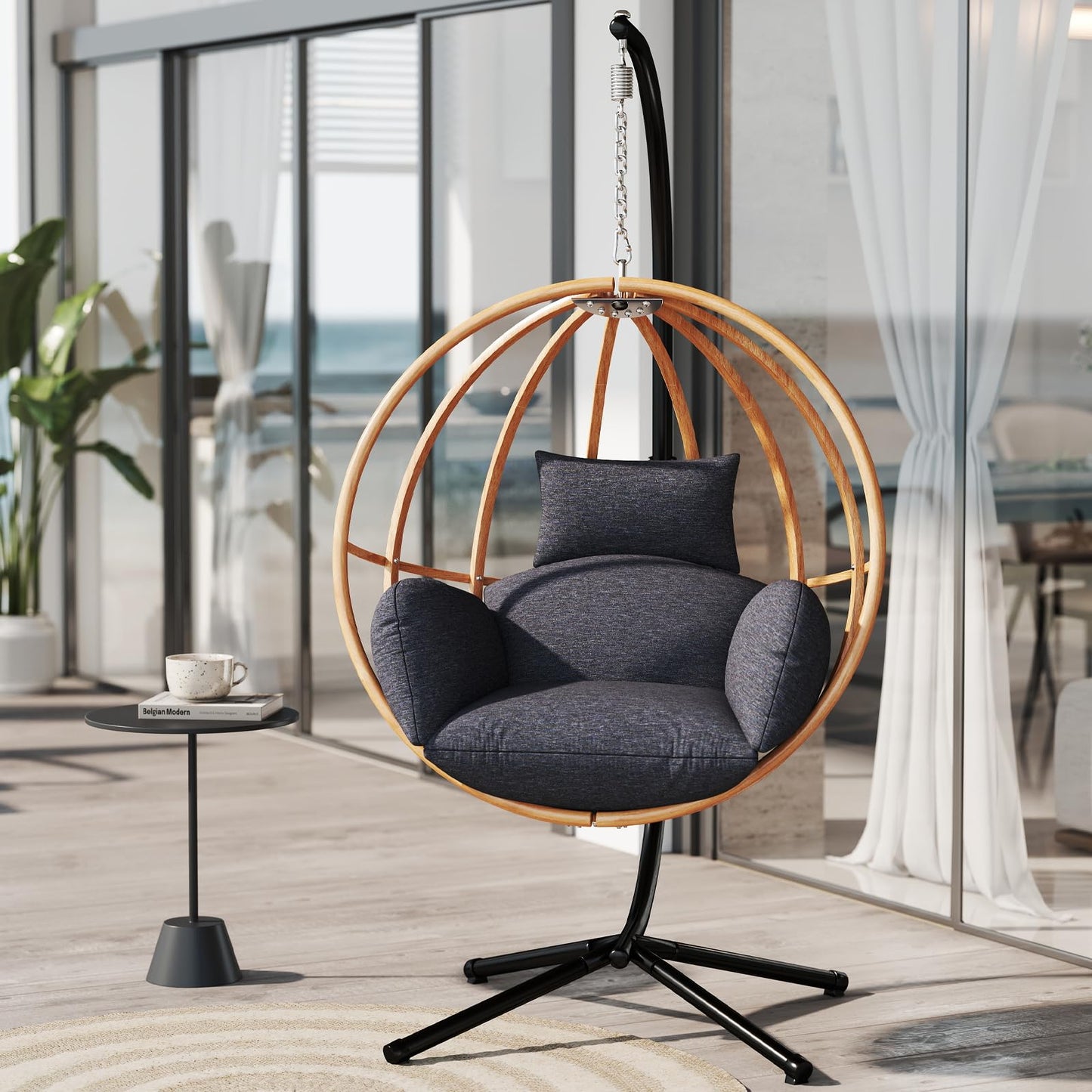 DAYAOUTDOOR Hanging Egg Chair with Stand, Egg Swing Chair Outdoor for Balcony, Patio Hanging Egg Chairs with Cushions for Relaxation in Bedrooms, Gardens, Black