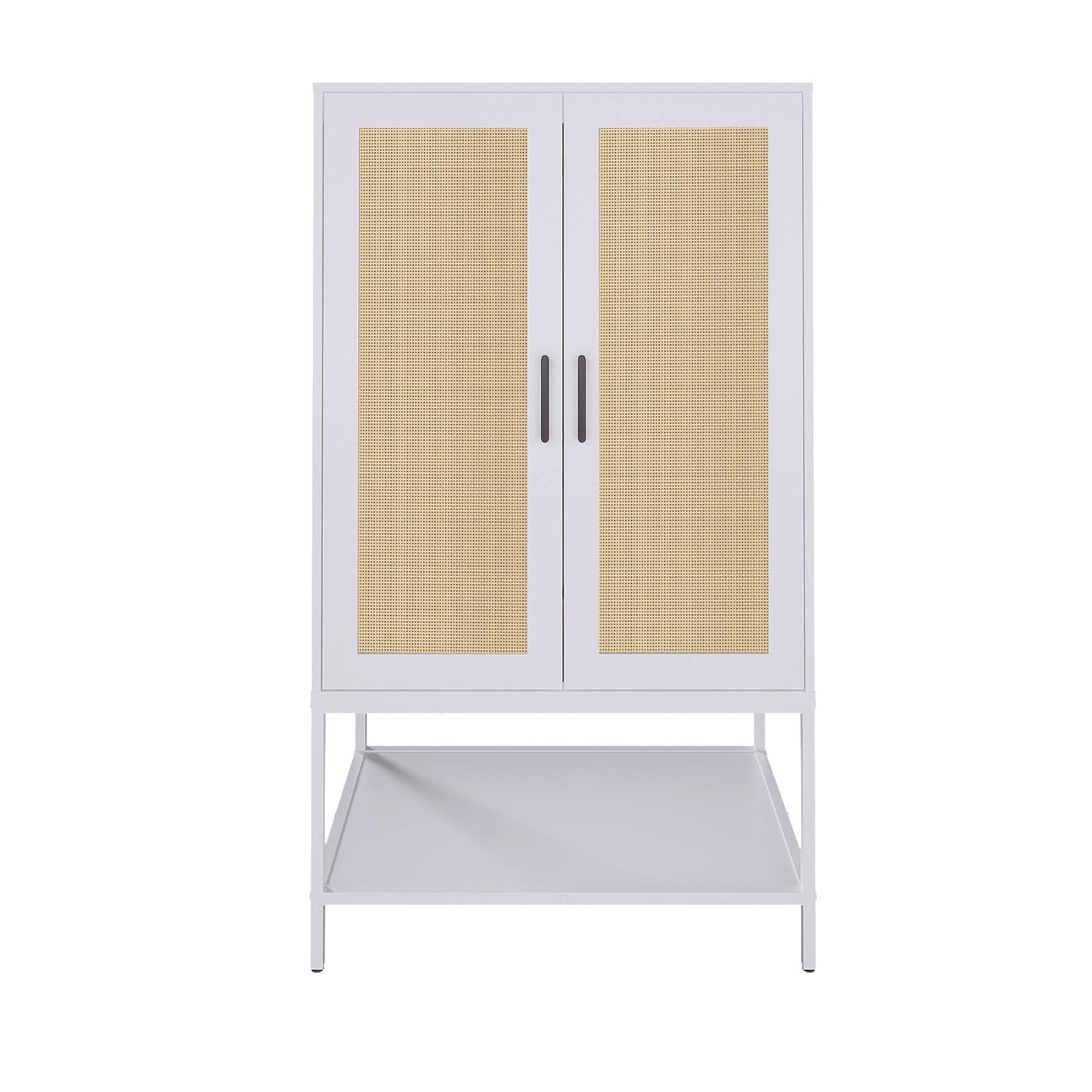 BOCVKENN Wardrobe Closet,Rattan Bedroom Armoires with 2 Doors,Wooden Wardrobe Cabinet with Shelves and Hanging Rod for Clothes,White