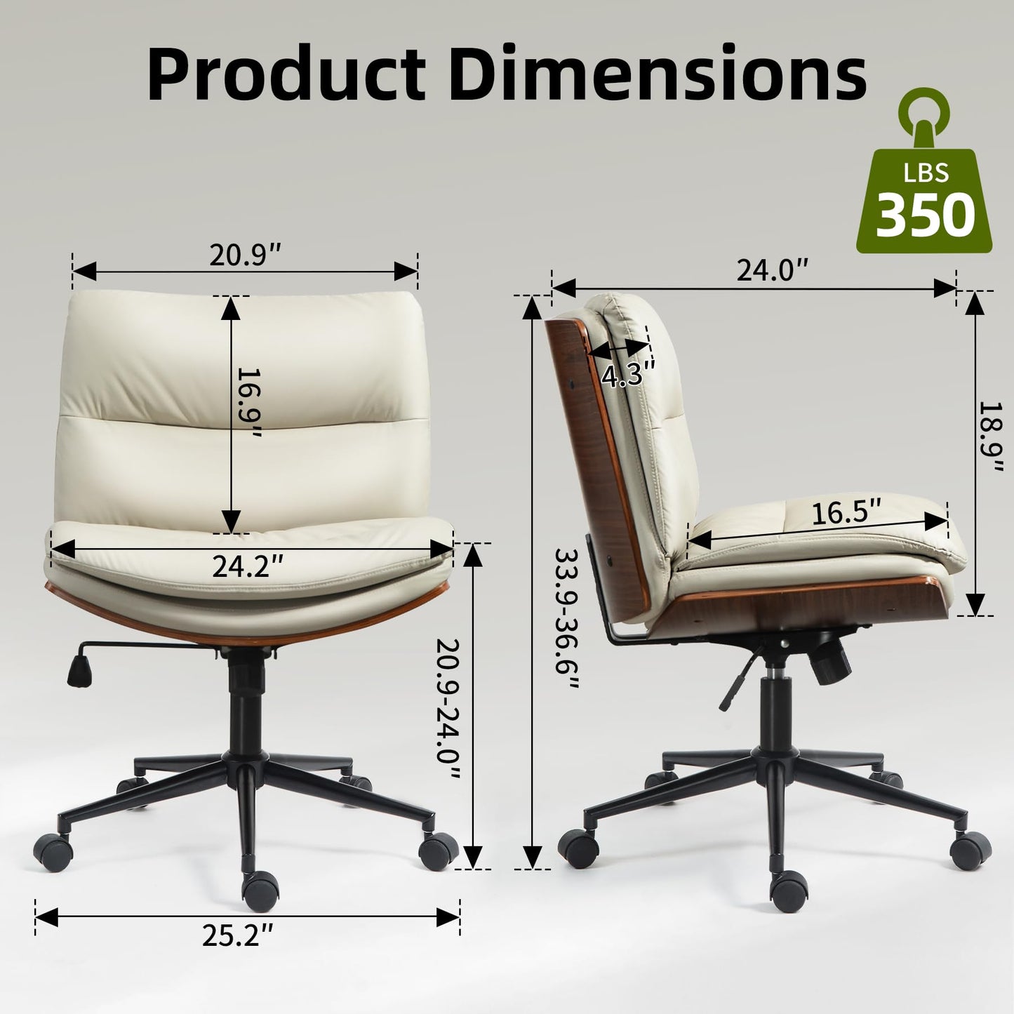 WQSLHX Office Chair, Criss Cross Legged Office Desk Chairs with Wheels, PU Leather Adjustable Swivel Walnut Task Chair with Wide Seat, Ergonomic Mid Back Computer Chair for Meeting Room, Home