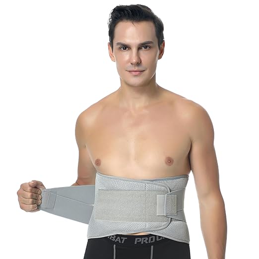 NeoTech Care Adjustable Compression Back Brace Lumbar Support Belt, Grey, Size XL