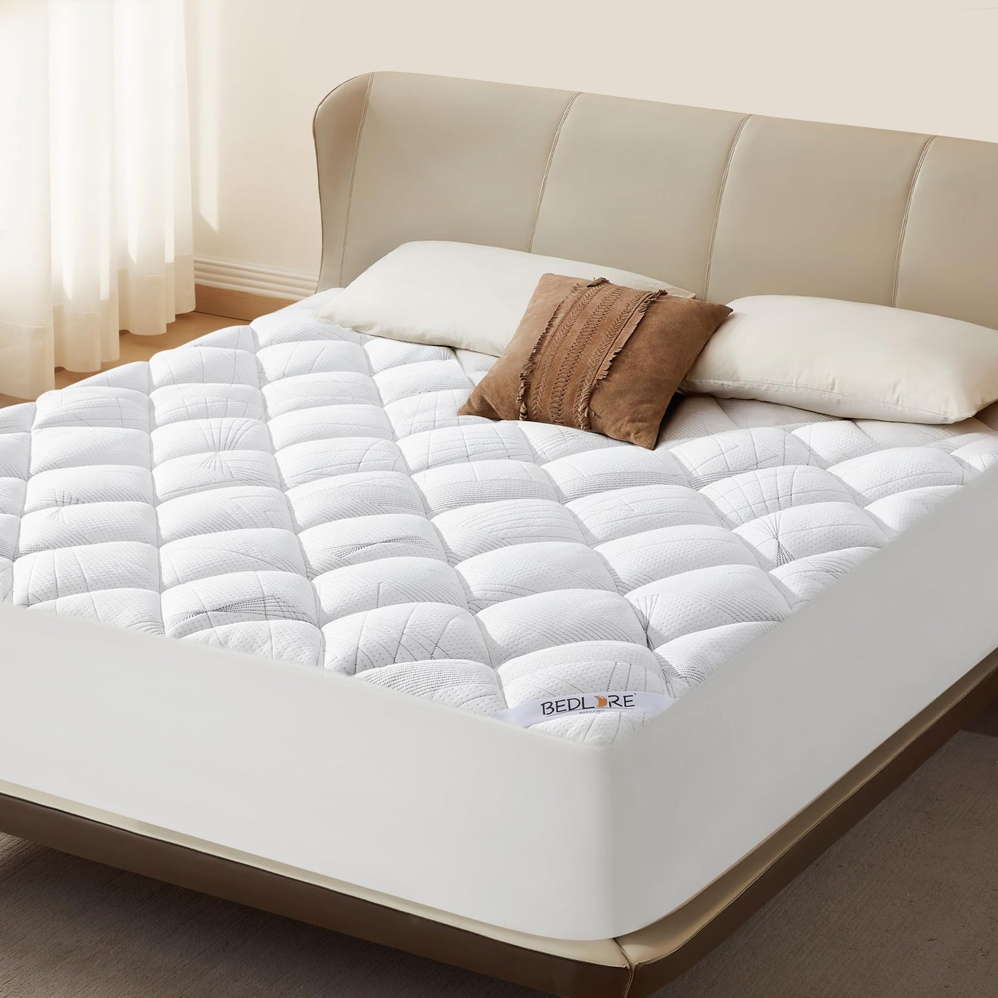BEDLORE Queen Mattress Topper, Viscose Made from Bamboo Soft Pillow Top Mattress Pad, Thick Mattress Cover for Back Pain Relief with 6-18 inches Deep Pocket