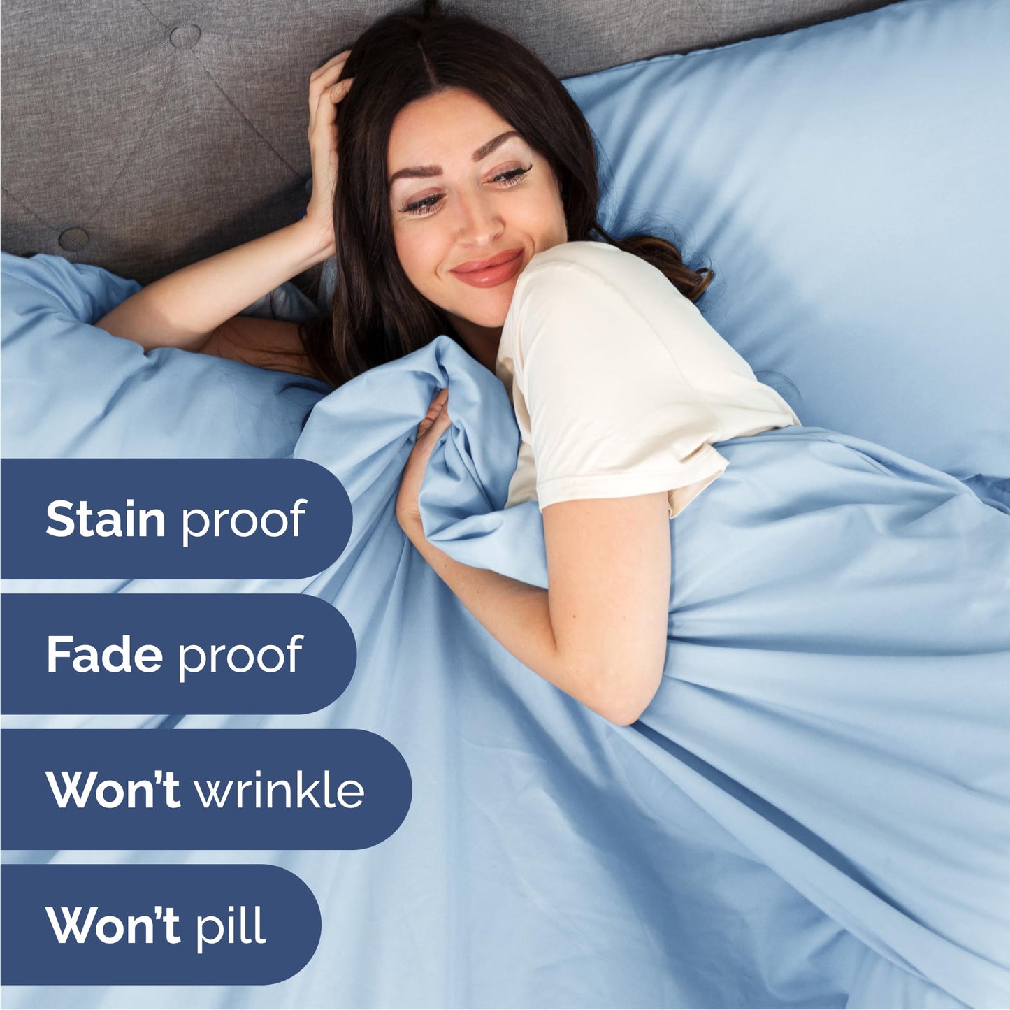 Queen Size 4 Piece Sheet Set - Comfy Breathable & Cooling Bed Sheets Set - Hotel Luxury Bedding for Women, Men, Kids, Teens, Boys & Girls - Deep Pockets, Soft and Wrinkle Free - Oeko-Tex - Light Blue