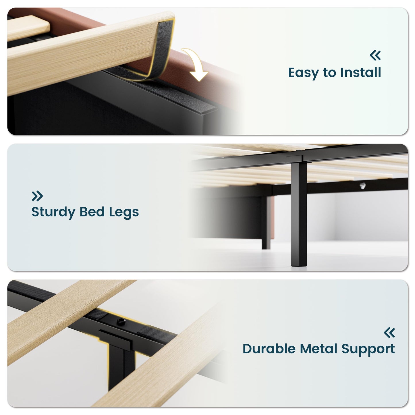 ANCTOR King Bed Frame with 3 Drawers, Storage Headbord with Charging Station, Platform Storage Bed Frame for Bedroom, Living Room, No Box Spring, Faux Leather, Brown