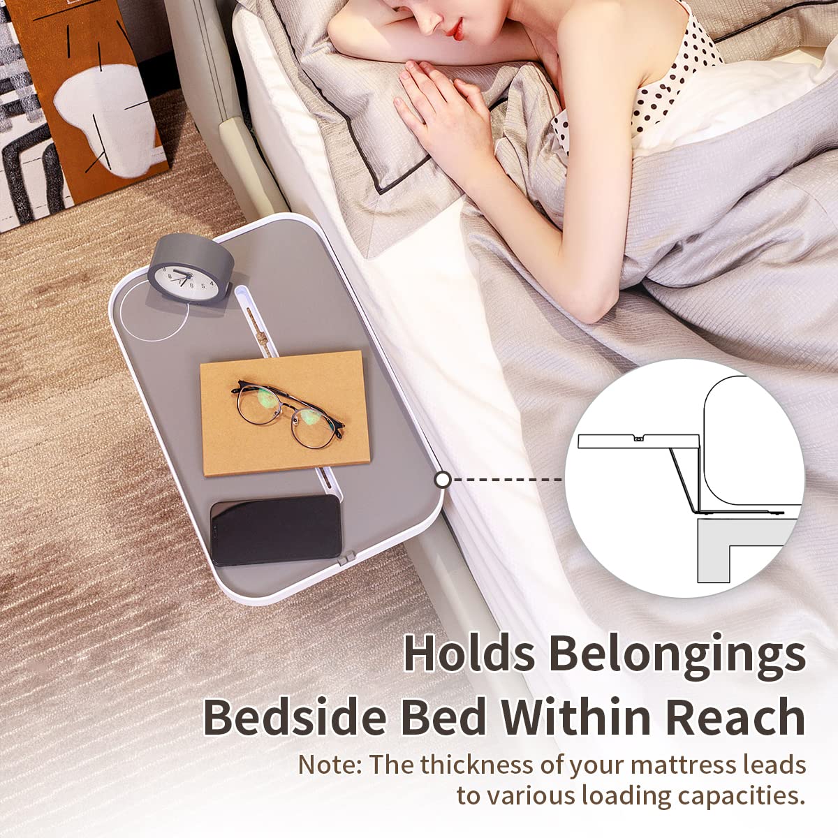 KIWIFOTOS Bedside Shelf for Bedside Storage Rack Removable Tray Bedside Table Nightstand Shelf for Bed Mattress (Insert into Mattress/L Shape)