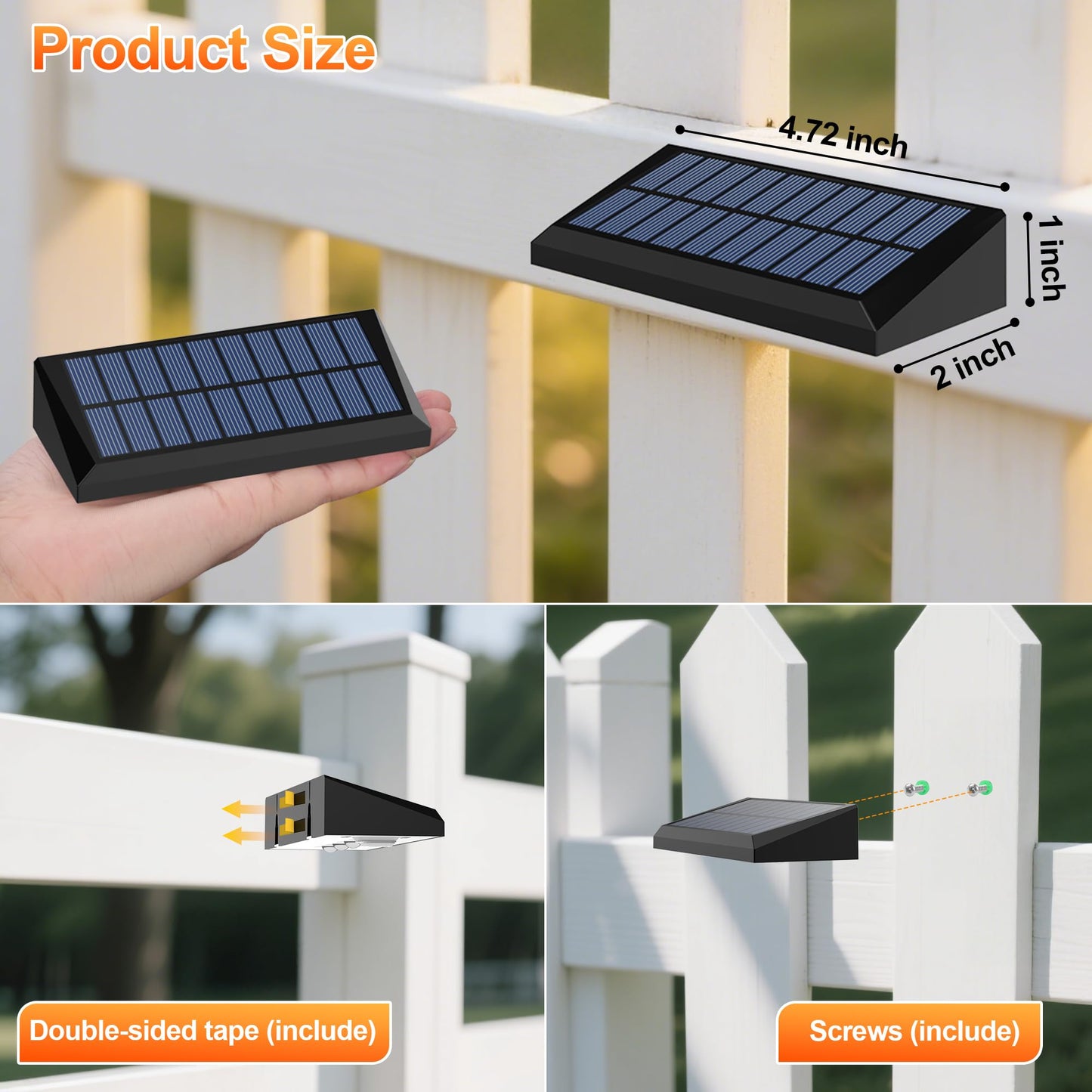 AUDLES Solar Fence Lights Outdoor, 8 Pack Fence Lights Solar Powered with 4 LED, Fence Solar Light Outdoor IP65 Waterproof Deck Light for Backyard, Railing, Patio, Stair, Wall, Step - Warm Lighting