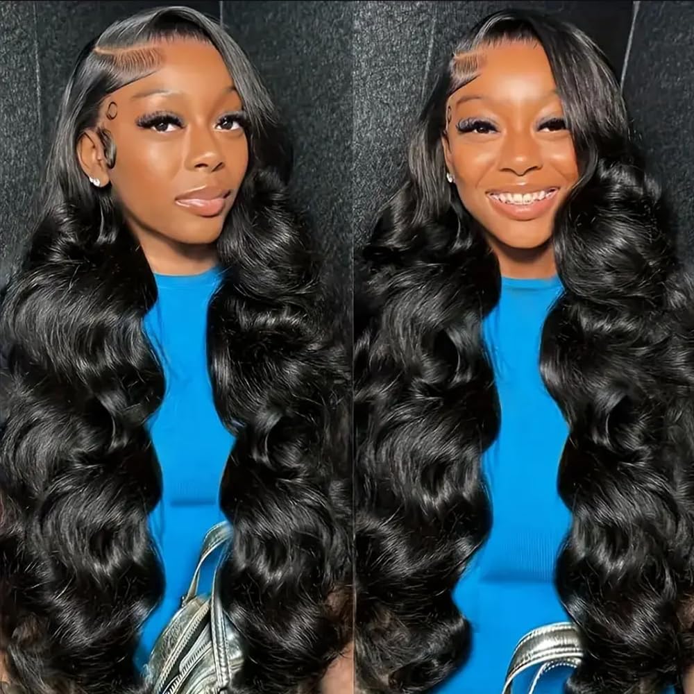 Yilike 13x6 Lace Front Wigs Human Hair Pre Plucked 180% Density Body Wave HD Lace Front Wigs Human Hair for Women Human Hair Wig with Baby Hair Natural Color 24 Inch