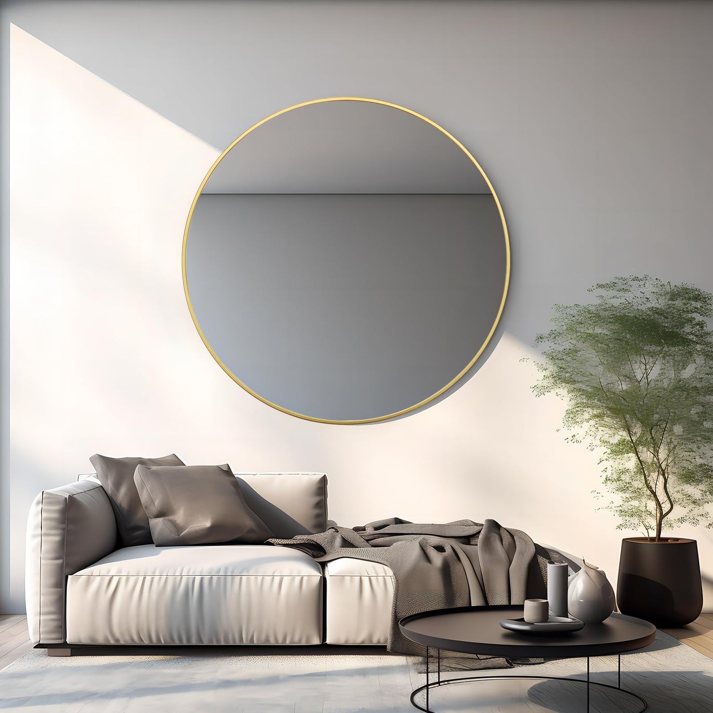 Growsun 39 inch Gold Round Mirror Large Wall Mounted Circle Mirror Metal Frame for Bathroom, Entry, Dining Room, & Living Room
