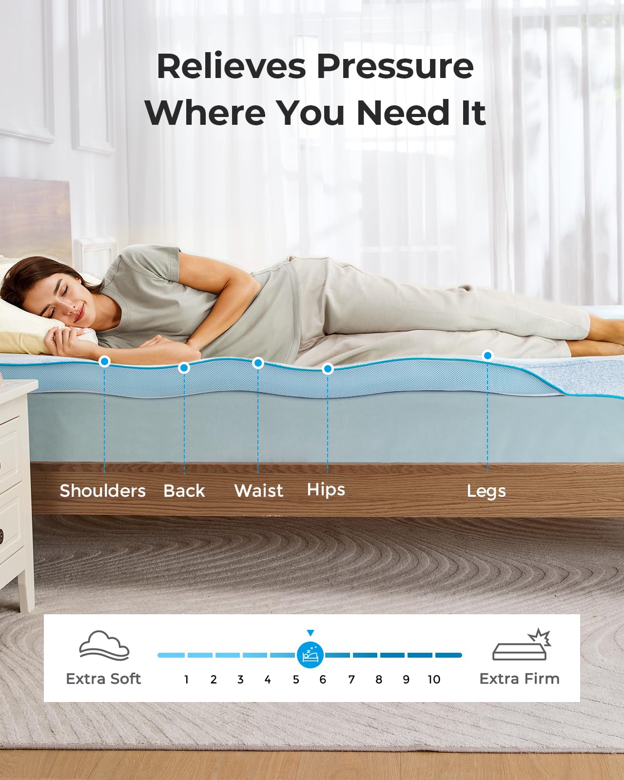 PERLECARE Firm Mattress Topper Queen – 3 Inch Cooling Gel Memory Foam Bed Topper for Pressure Relief, Supportive Soft Mattress Pad with Removable & Washable Non-Slip Cover, CertiPUR-US Certified