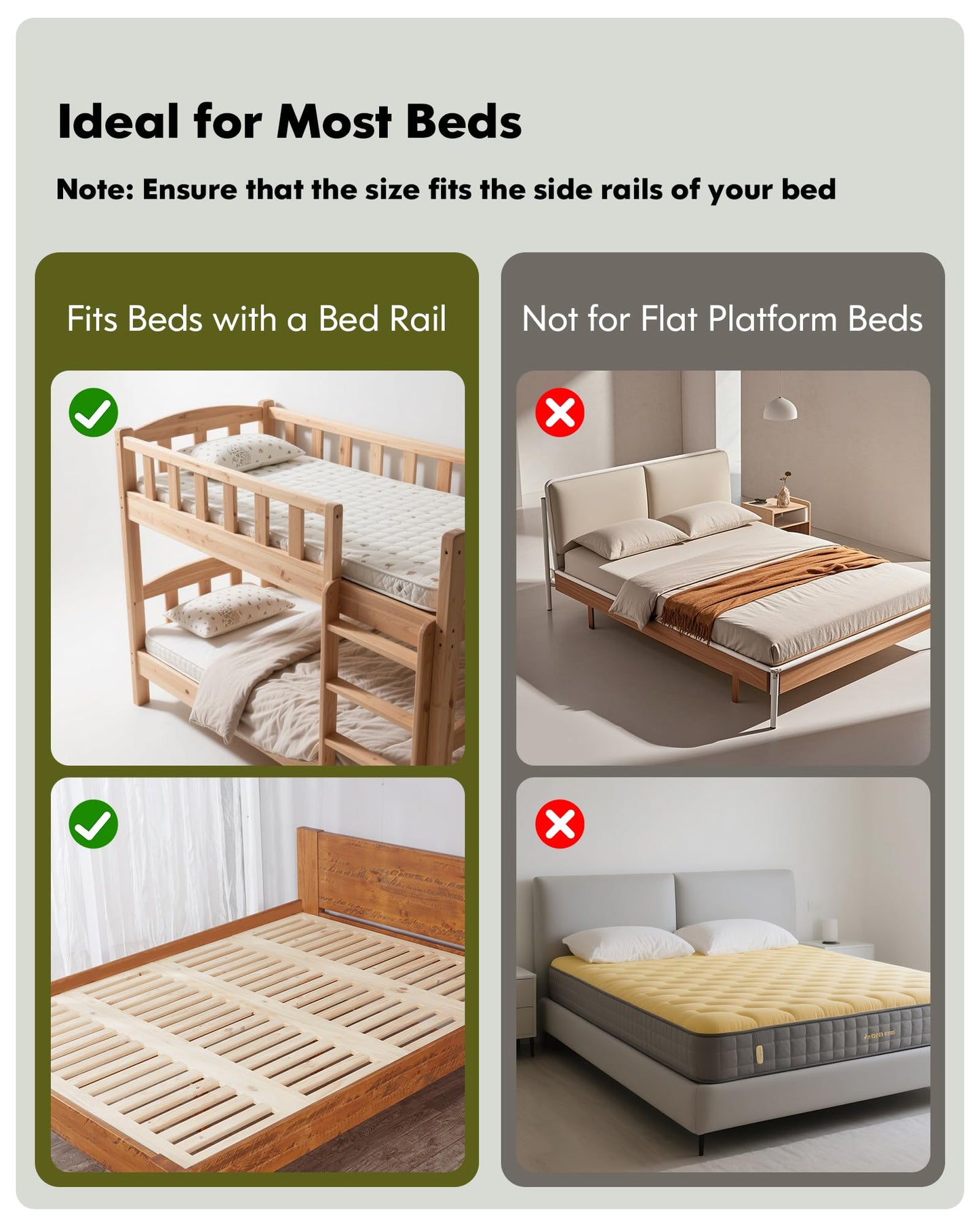 iCASA Bedside Shelf for Bunk Bed & Top Bunk, Clip On Nightstand with Cup Slot, Bed Side Table Tray, Bunk Bed Shelf with Cable Slot for Water Cup Phone Books - College Dorm Essentials - Natural Bamboo