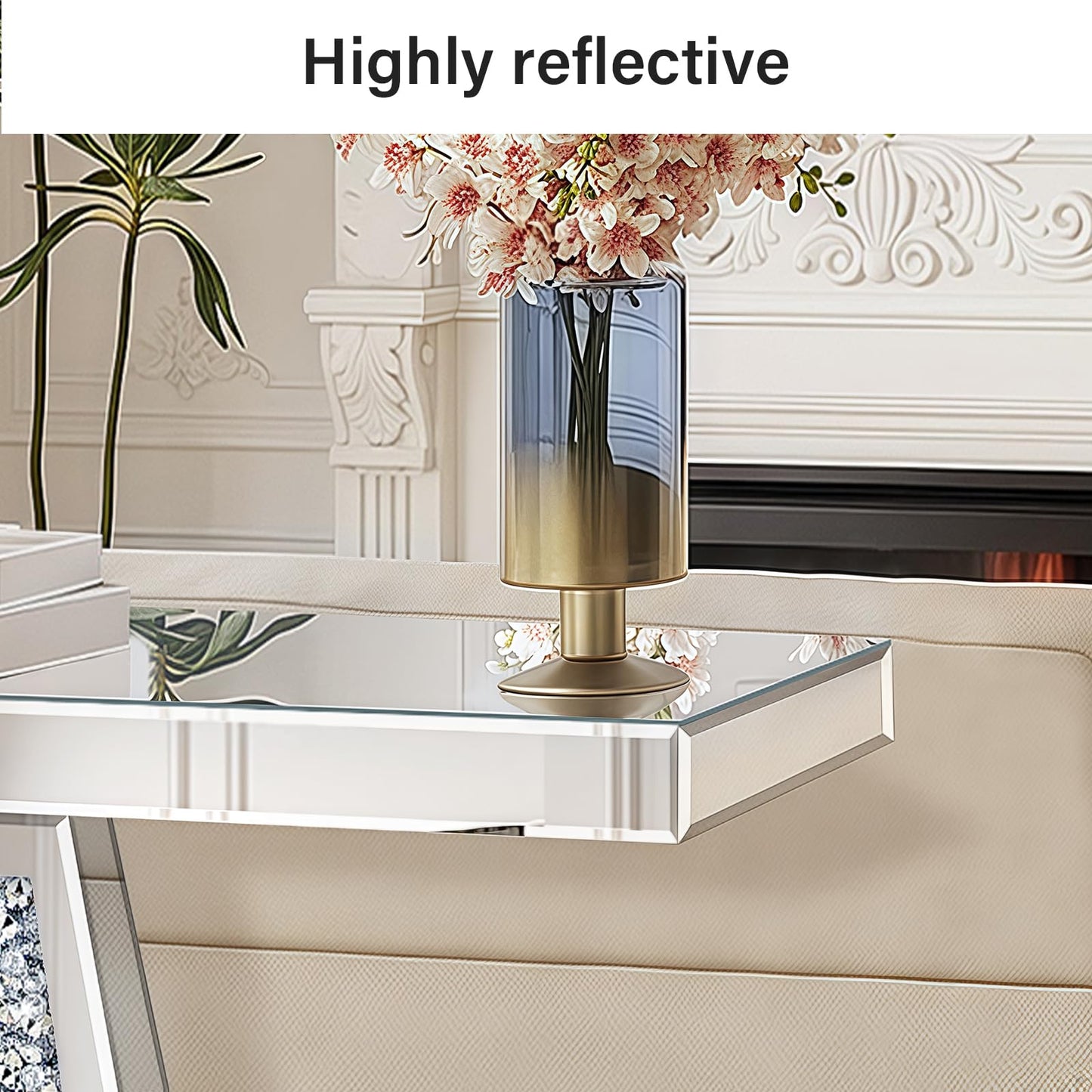 GA Home Modern Mirrored Entryway Console Tables with Crushed Diamond Inlay, 39.37" Long Silver Hallway Table for Entryway, Glam Glass Foyer Table for Home Decor