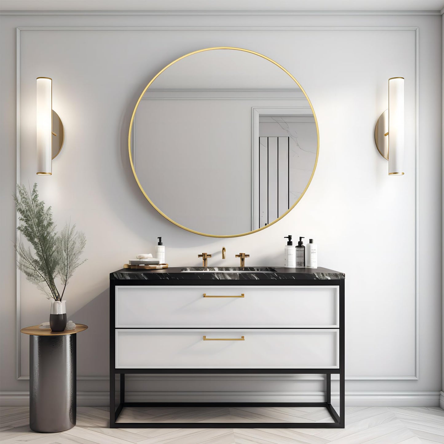 Growsun 39 inch Gold Round Mirror Large Wall Mounted Circle Mirror Metal Frame for Bathroom, Entry, Dining Room, & Living Room