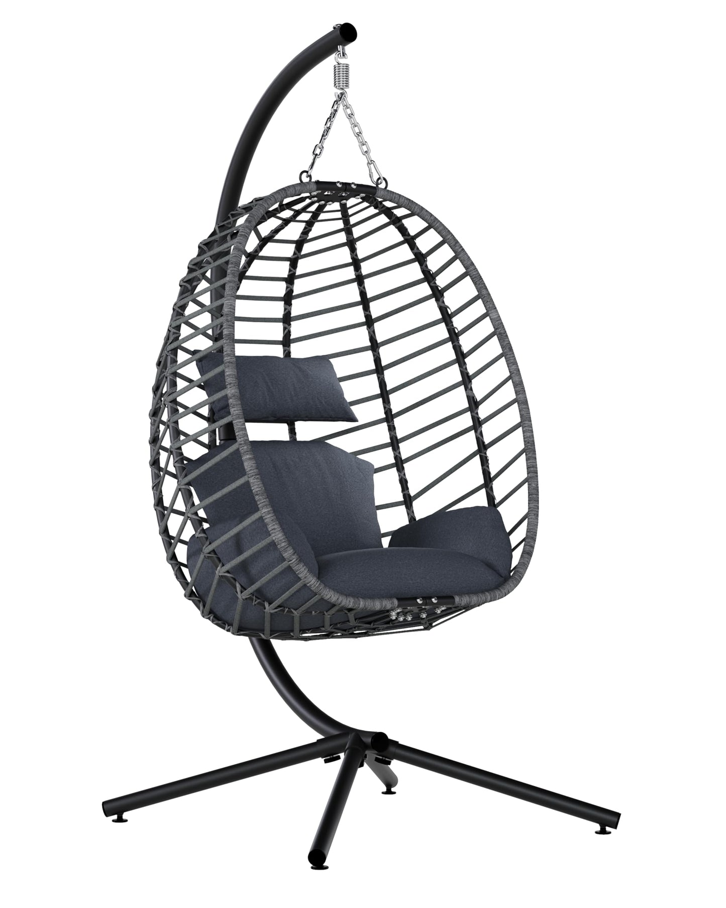 SWITTE Egg Swing Chair with Stand, Outdoor Patio Hanging Egg Chair, Indoor Hammock Chair with Cushion for Garden Backyard, 350LBS Capacity-Dark Grey