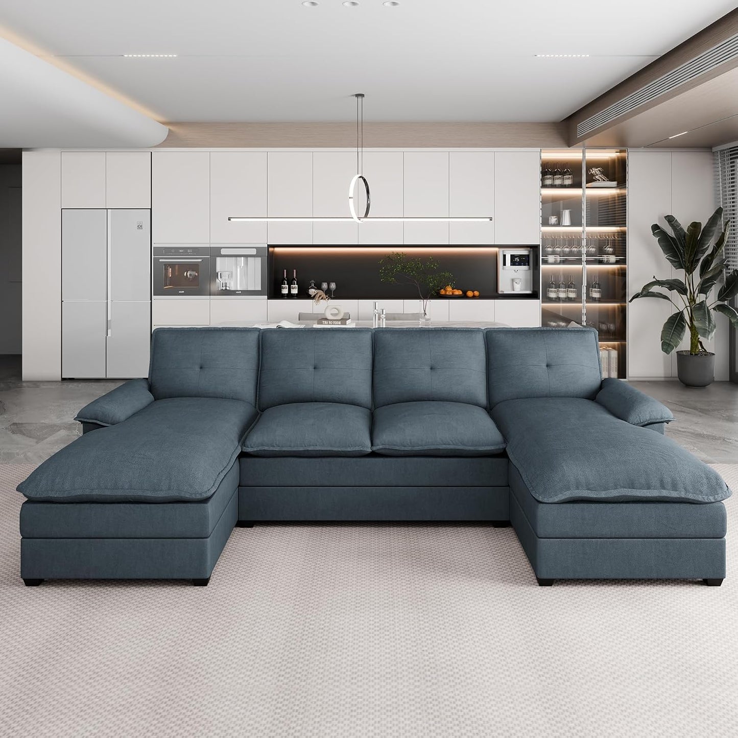 JAMFLY 110" Sectional Couches for Living Room, U-Shaped Couch 4 Seat Sofas with Double Chaises, Modern Modular Sectional Sofa Set for Apartment Furniture for Apartment, Dark Grey