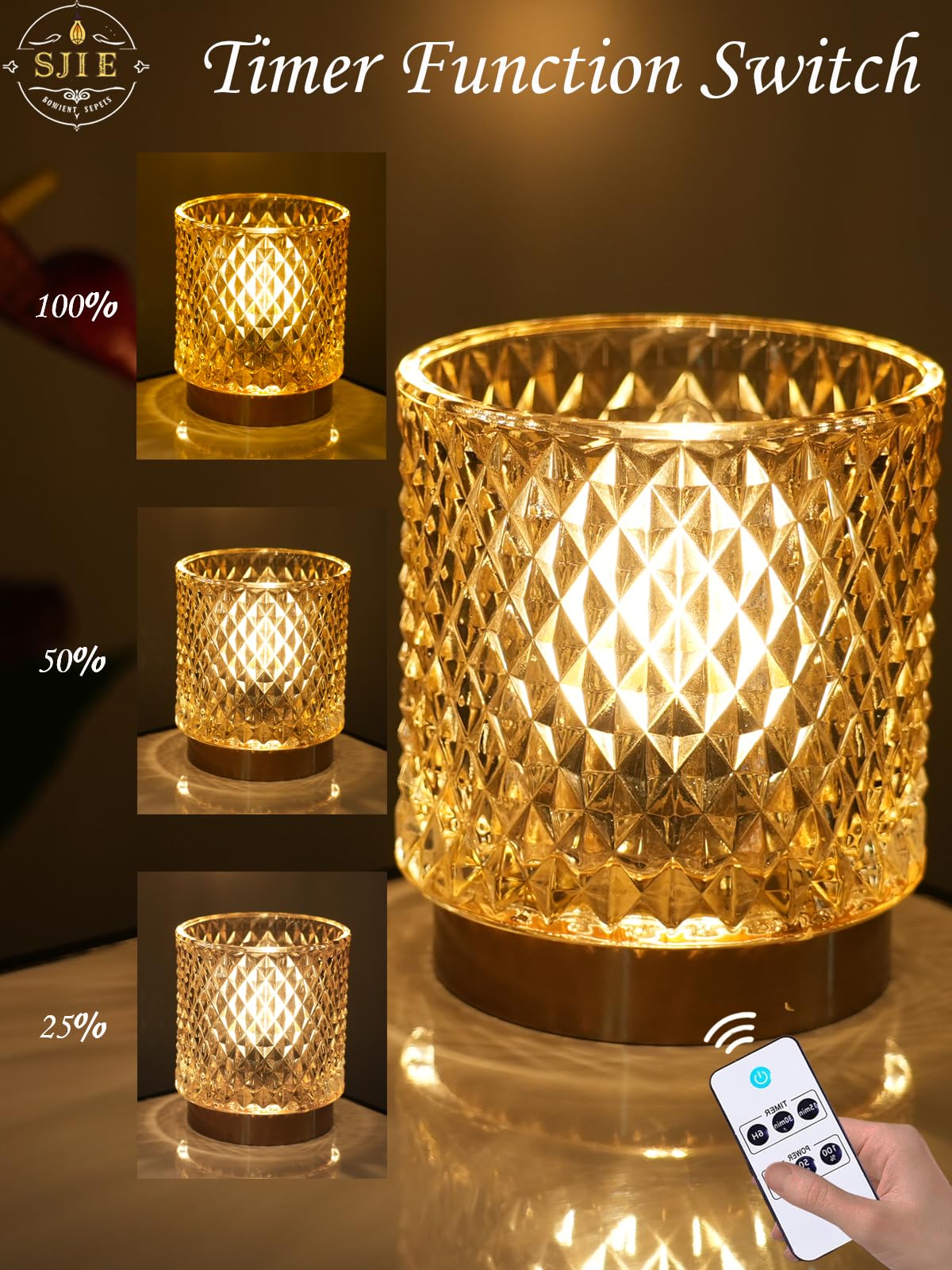 SJIE Battery Operated Lamp - Stylish Small Lamps Decorative with Timer & 3 Light Modes, No Plug in Lamps Cordless Battery Table Lamps for Bedroom/Bathroom/Fireplace(with Remote Control)