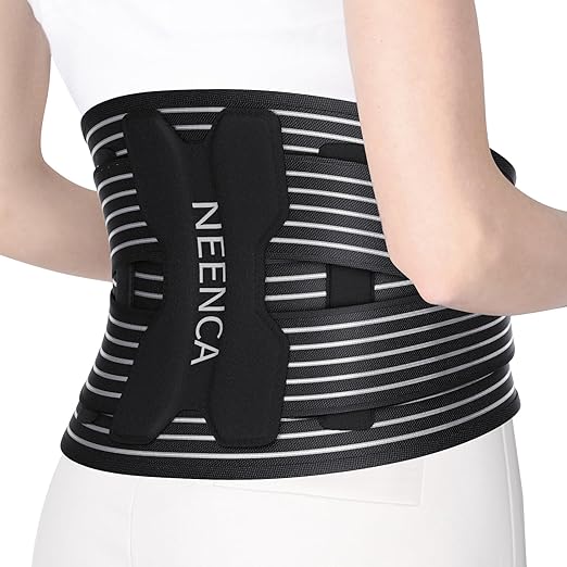 NEENCA Back Brace for Lower Back Pain Relief - Ergonomic Lumbar Support with Removable Steel Stays, Breathable Back Support Brace for Posture Correction, Sciatica, Herniated Disc, Scoliosis, Office Work, Lifting, Exercise (Black, X-Large)