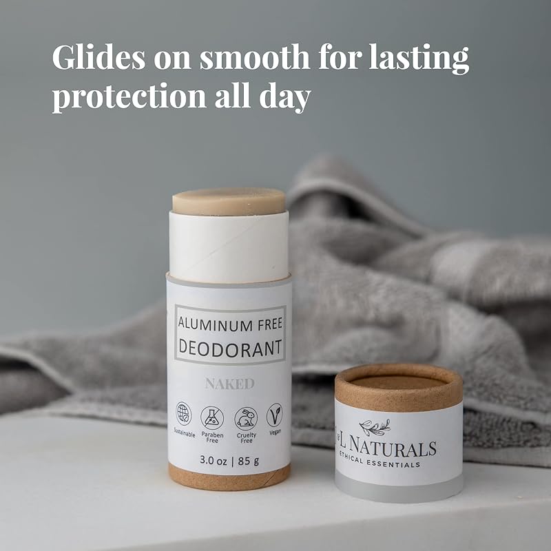 J&L Naturals Aluminum Free Deodorant for Men & Women | 100% Natural Ingredients With Coconut Oil, Shea Butter, & Essential Oils | Sustainable, Eco-Friendly (Naked (Unscented), 3.0 Oz (Pack of 4))