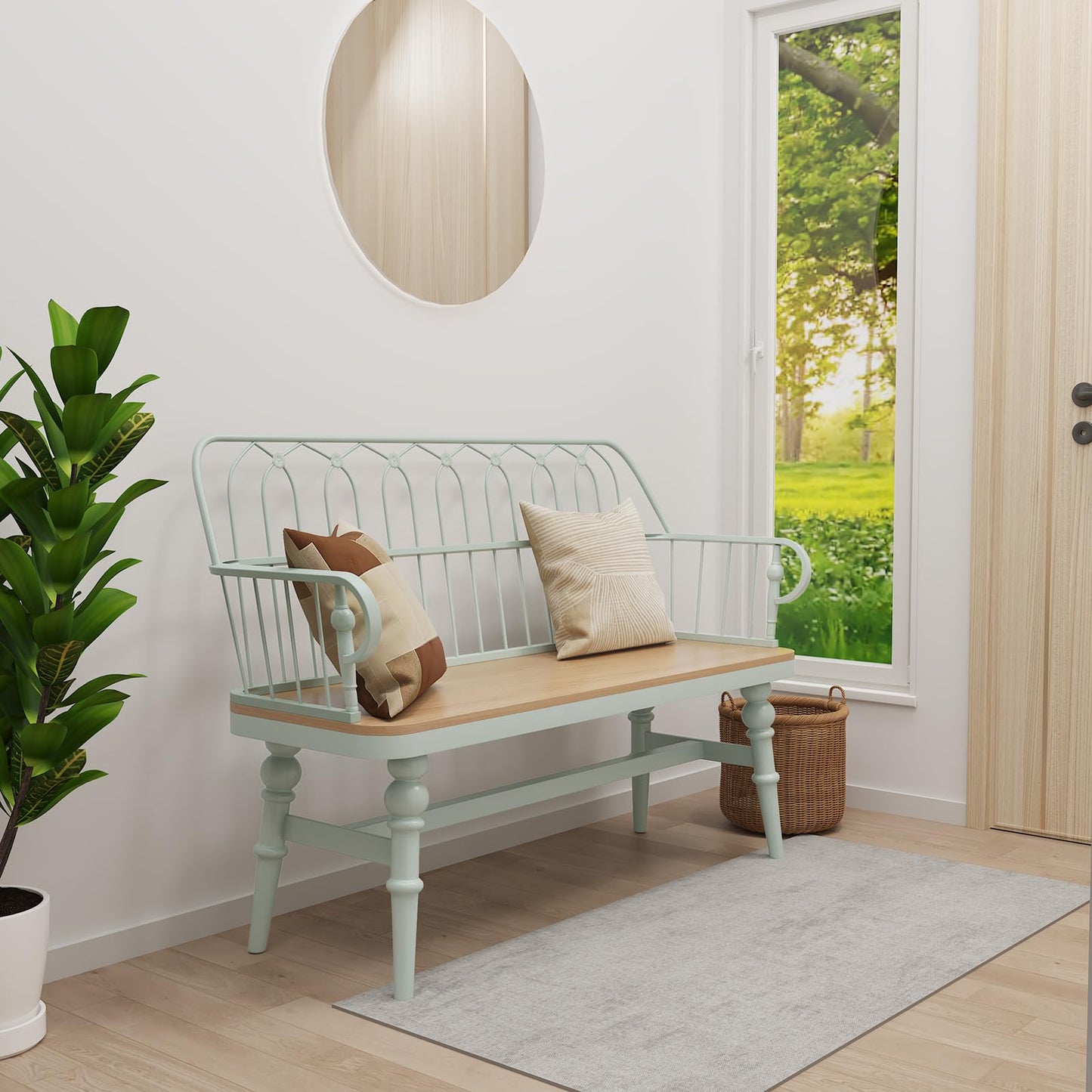 DIBRATY Entryway Bench,Spindle Back Wooden Dinning Bench, Farmhouse Foyer Bench for Entryway, Living Room, Dinning Room, Mudroom