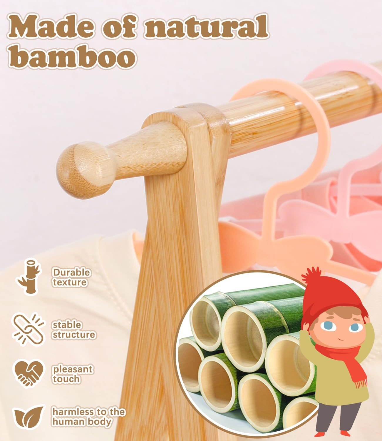 Relquorax Kids Clothing Rack with Storage, Dress Up Rack, Child ClothesRack, Small Garment, for Costume, Bamboo (Natural Color)